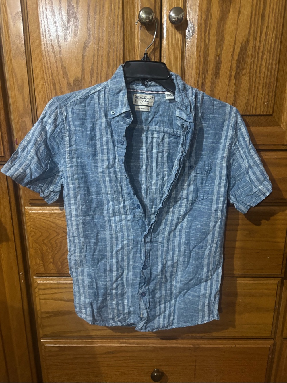 Weatherproof Blue Striped Short-Sleeve Button-Down Shirt